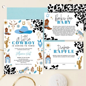 A Little Cowboy Baby Shower Invitation, Wild West Theme, Country, Horse, Rodeo Party Invite, Cow Theme, Template, Instant Download, NASH02