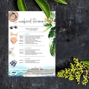 Tropical Cruise Trip Itinerary Template, Family Vacation, Holiday Schedule, Bachelorette Party, Birthday Weekend, Instant Download, LAK01