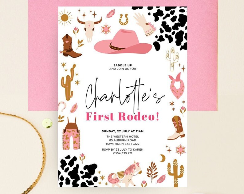 Cowgirl Birthday Invitation First Rodeo Party Invite Rustic Country Wild West Theme Decor DIY Editable Template Instant
