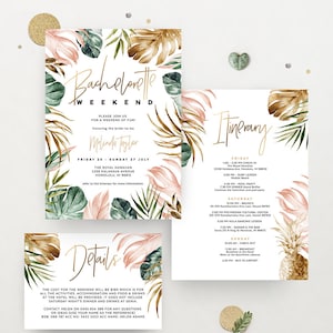 Tropische Bachelorette Party Einladung druckbare, Strand Reiseverlauf, Detail Karte, Sommer Thema, bearbeitbare Vorlage, Sofortiger Download TROP06