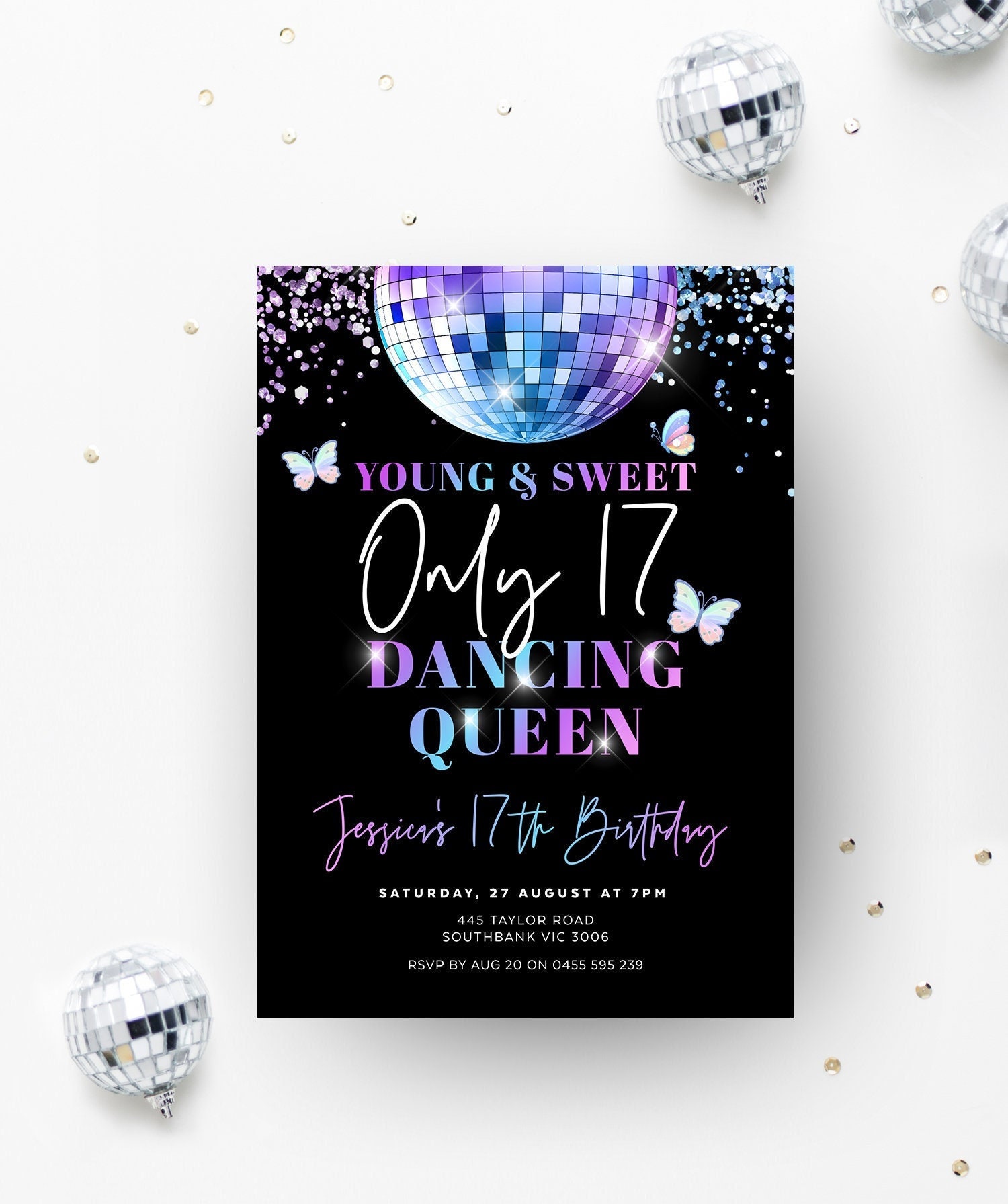 Dancing Queen Birthday Party Invitation, 17th Birthday Invite 