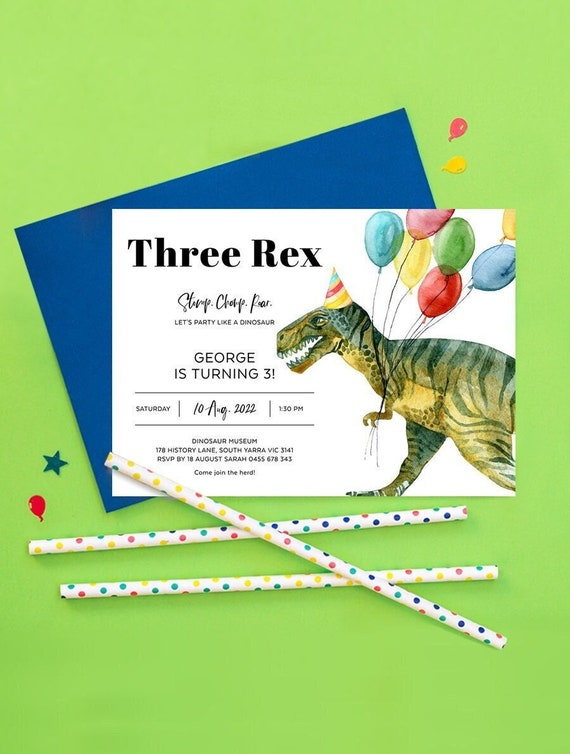 Biglietto Di Auguri Per 3° Compleanno Dinosauro - Formato A5 Con Busta - Per Bambino Di 3 Anni - 2