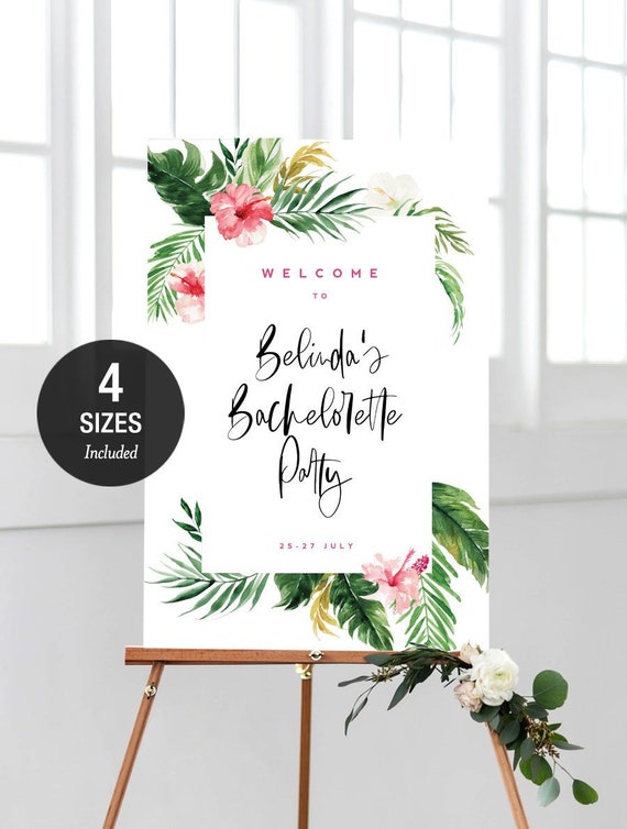 Baby Shower Instant Download 18x24 A2 /& A1 TROP01 Welcome Party Sign Board Tropical Leaf 24x36 Bachelorette Party Editable Template