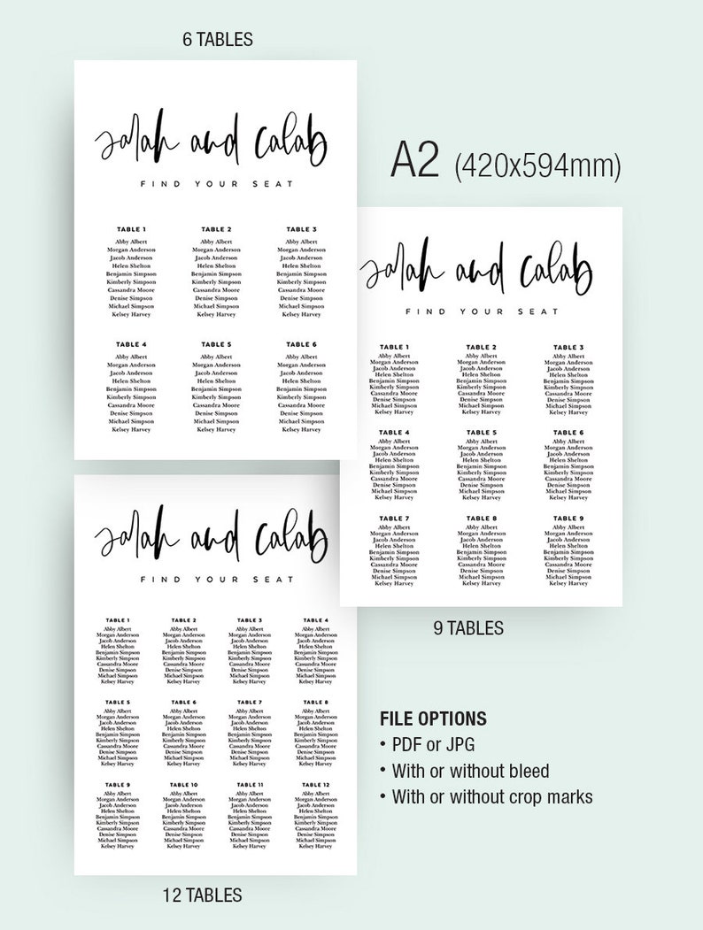 12 Editable Templates, Modern Seating Chart, Simple Table Plan Card, 4 ...