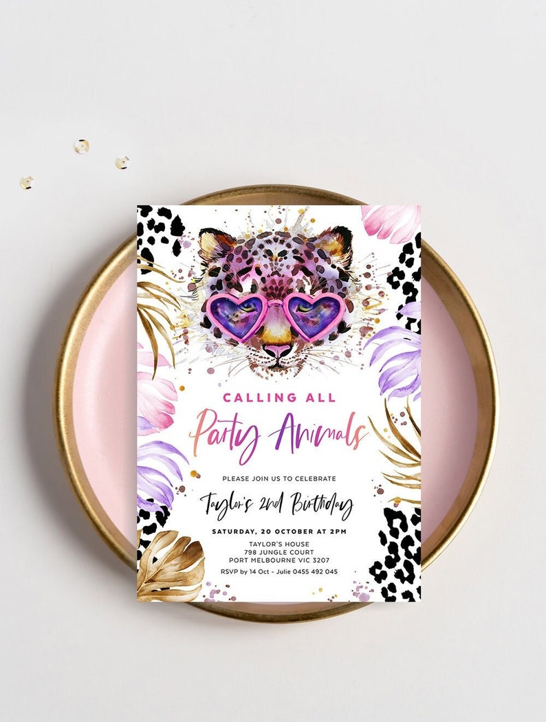 Calling All Party Animal Birthday Invitation, Leopard Print, Jungle Theme, Safari Party, Girl Invite, Any Age, Editable Template, LEOP01 image 1