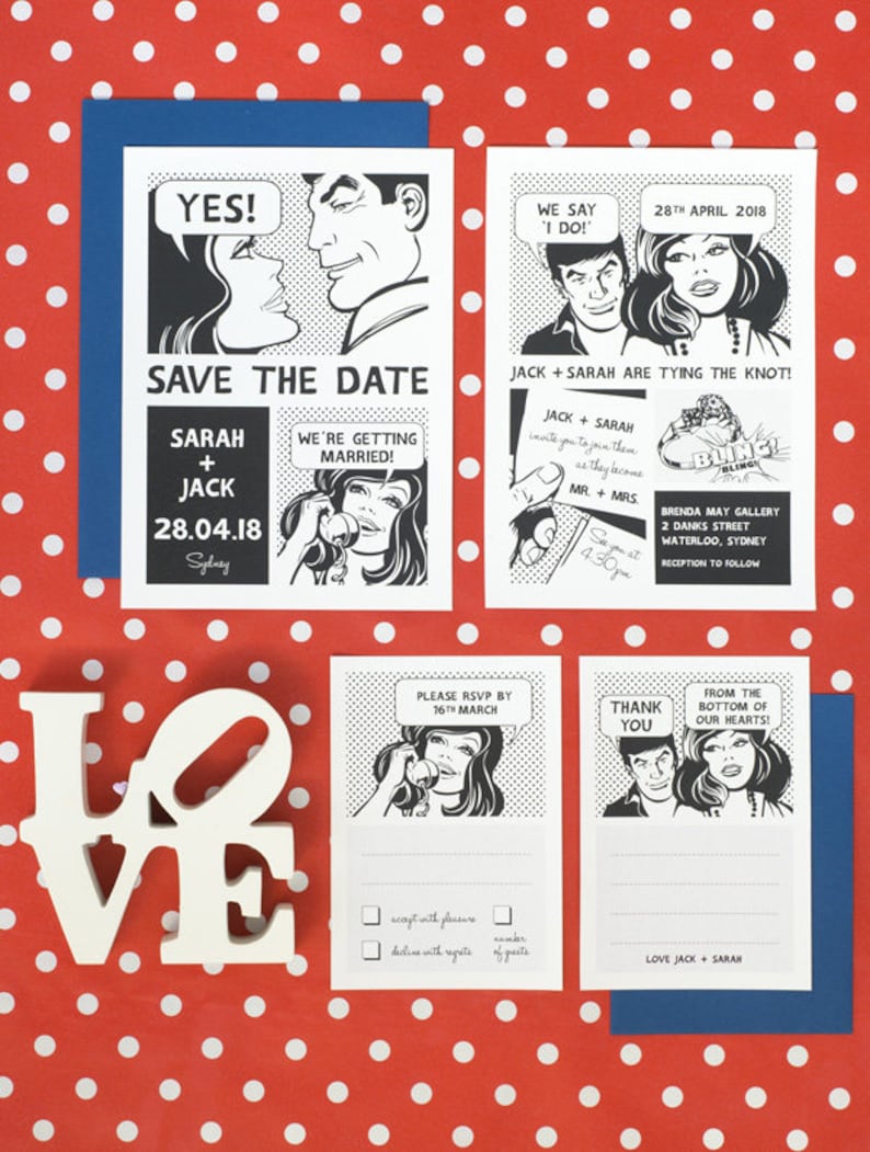 Comic Strip Wedding Invitation Set of 4 Printable Templates | Etsy