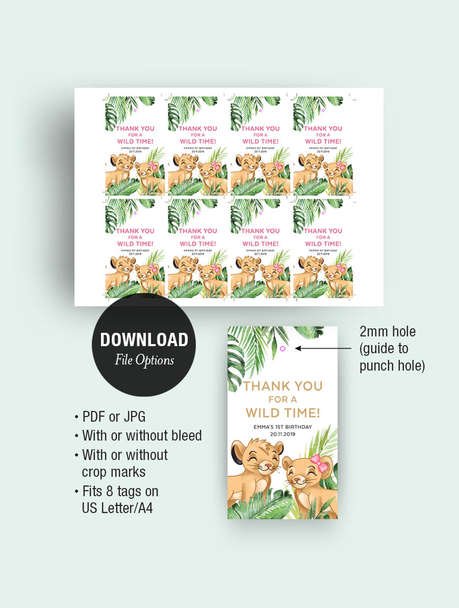 Lion King Thank You Tags Favor Gift Label First Birthday Etsy