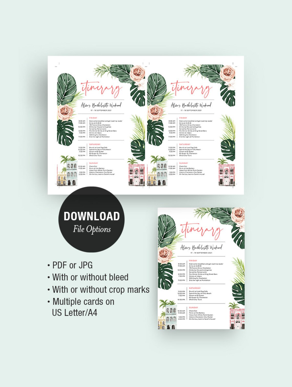 Charleston Itinerary Template Bachelorette Party Invitation - Etsy ...