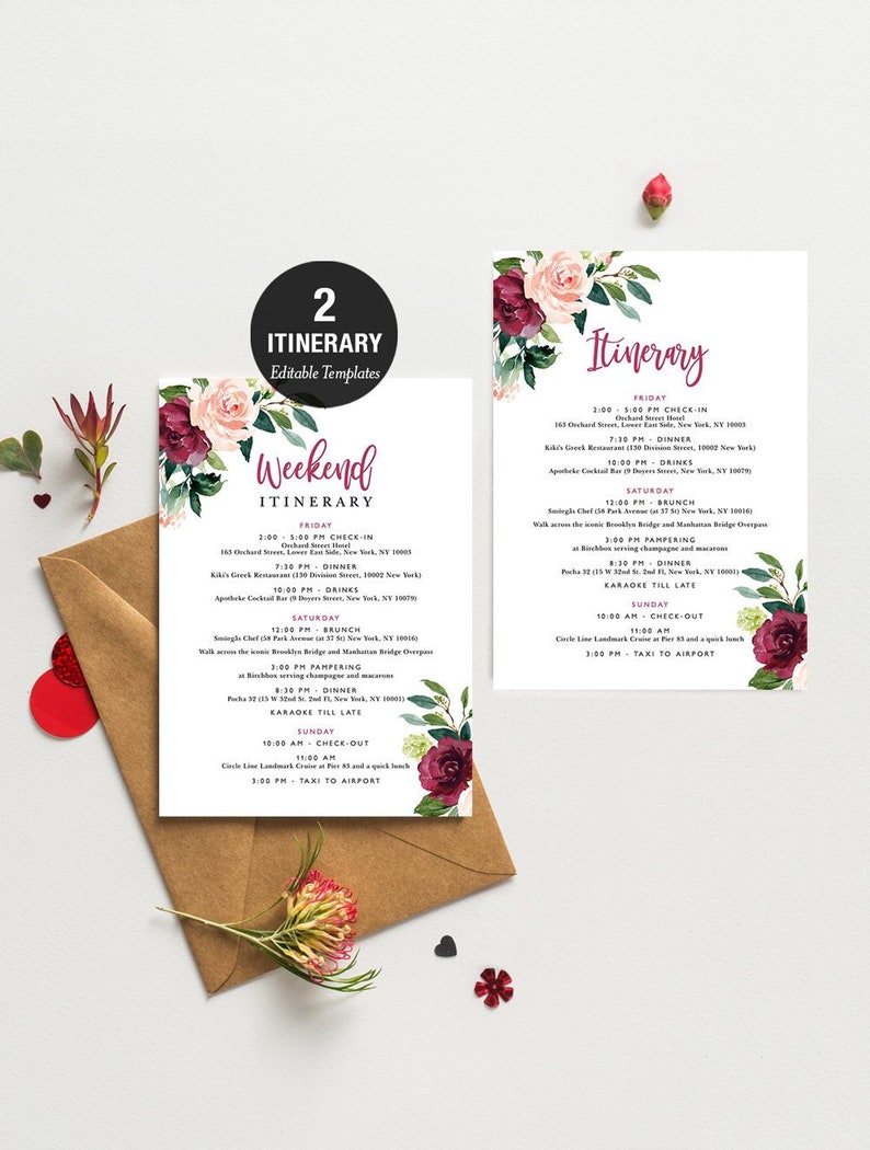 Bachelorette Itinerary Template Instant Download Hen Do Etsy