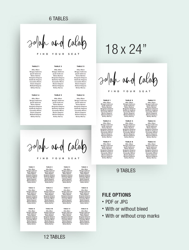 12 Editable Templates, Modern Seating Chart, Simple Table Plan Card, 4 ...