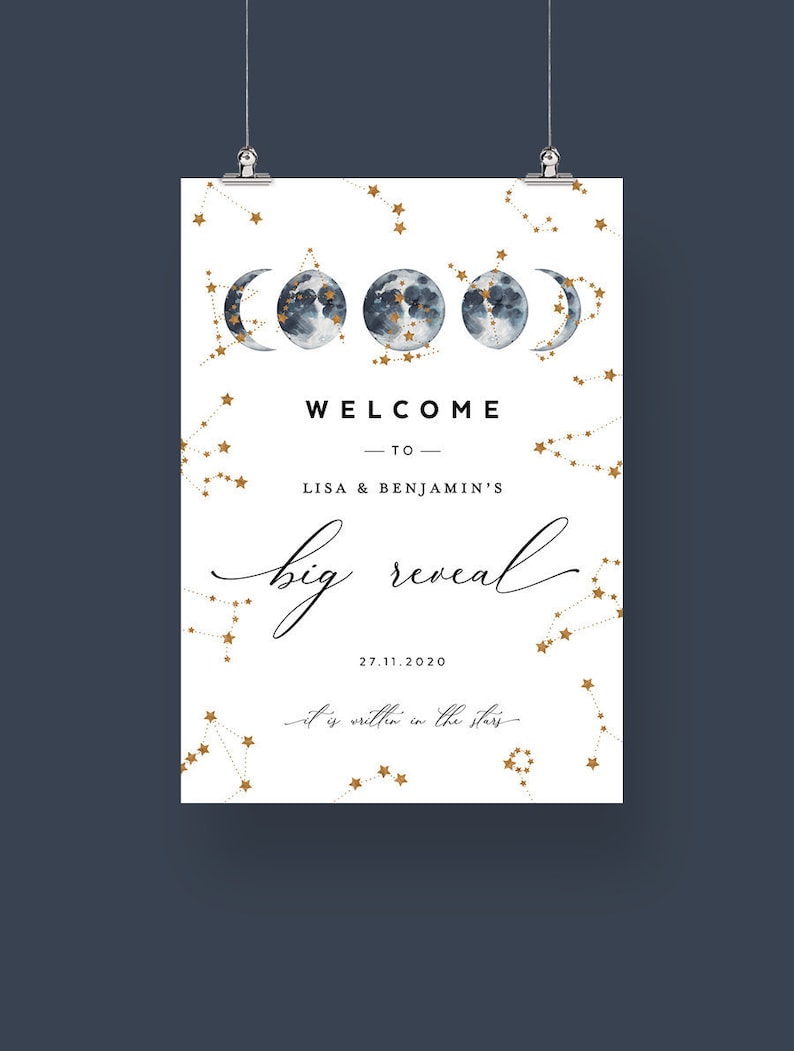 Editable Template A2 /& A1 CEL01 Blue Instant Download 18x24 Celestial Baby Shower Poster 24x36 Welcome Party Board Moon Wedding Sign