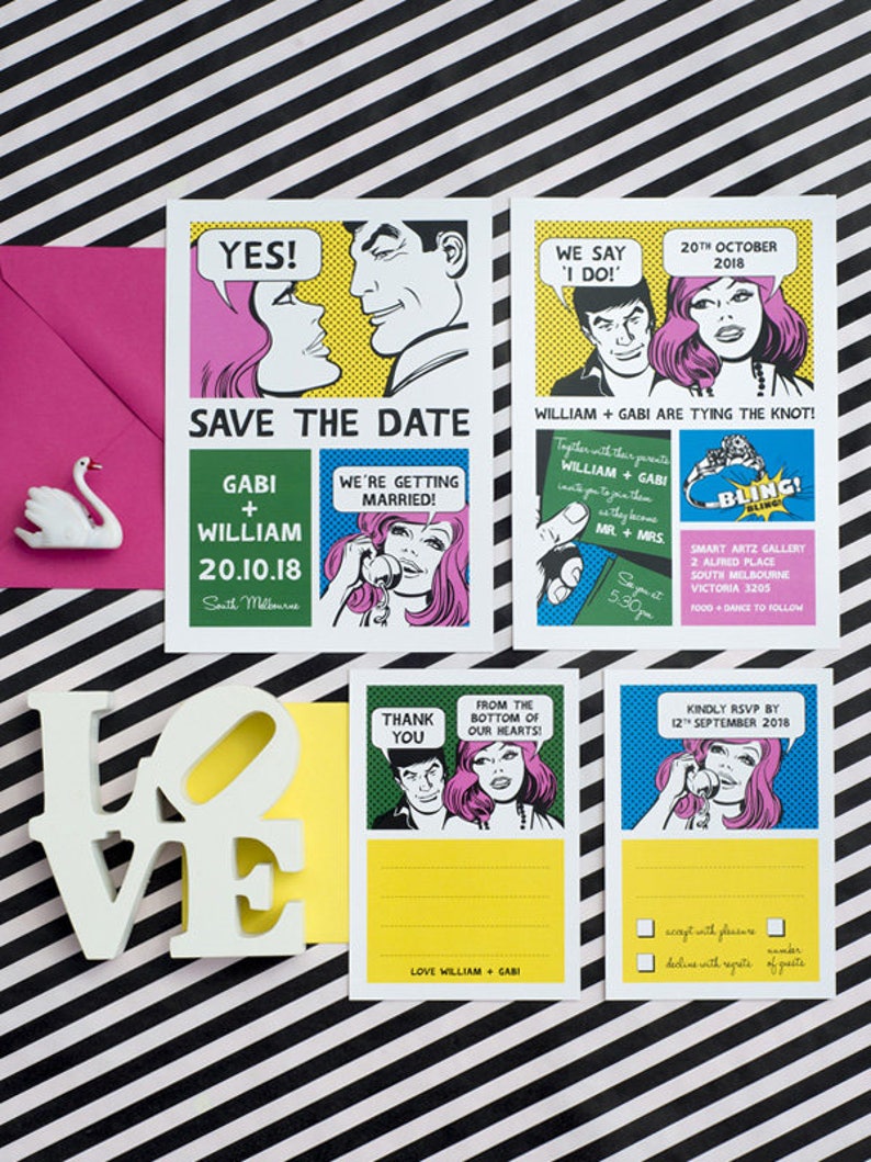 Comic Strip Wedding Invitation Set of 4 Printable Templates | Etsy