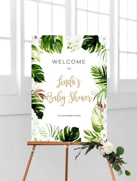 Baby Shower Instant Download 18x24 A2 /& A1 TROP01 Welcome Party Sign Board Tropical Leaf 24x36 Bachelorette Party Editable Template