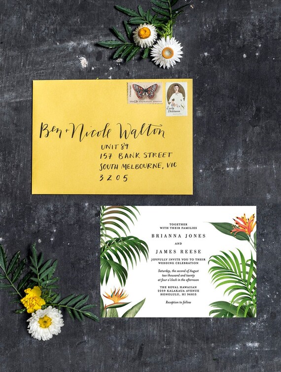 Tropical Wedding Invitation Template Download Vintage Etsy