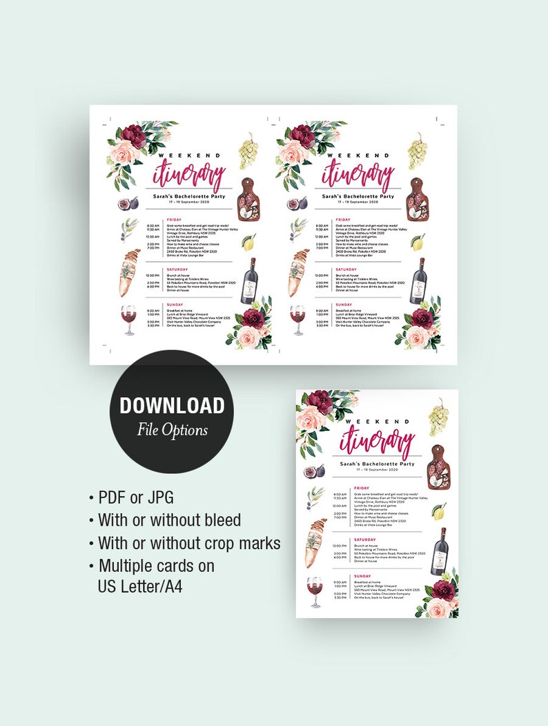 Winery Bachelorette Party Invitation, Itinerary Template, Vino Invite, Wine Tasting Weekend, Editable Printable, Instant Download, WINE01 image 2