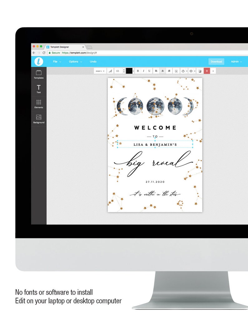 Editable Template A2 /& A1 CEL01 Blue Instant Download 18x24 Celestial Baby Shower Poster 24x36 Welcome Party Board Moon Wedding Sign