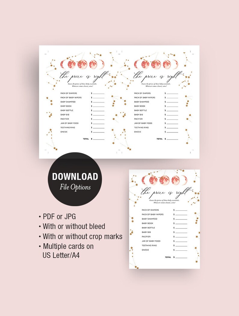 9 GAMES BUNDLE Activity Pack Space Star Girl Decor Celestial Over the Moon Instant Download CEL0P Editable Template Baby Shower