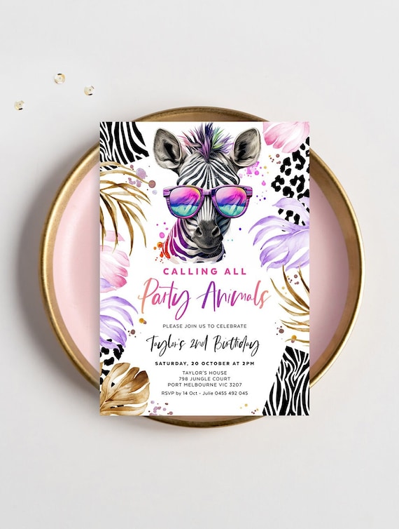 Calling All Party Animal Birthday Invitation, Zebra Invite, Leopard Print, Jungle, Safari, Girl Invite, Any Age, Editable Template, LEOP01