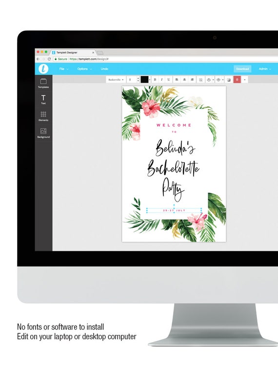 Baby Shower Instant Download 18x24 A2 /& A1 TROP01 Welcome Party Sign Board Tropical Leaf 24x36 Bachelorette Party Editable Template