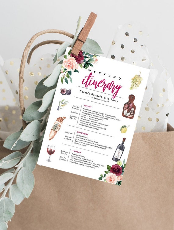 Bachelorette Itinerary Template Wine Tasting Weekend Etsy