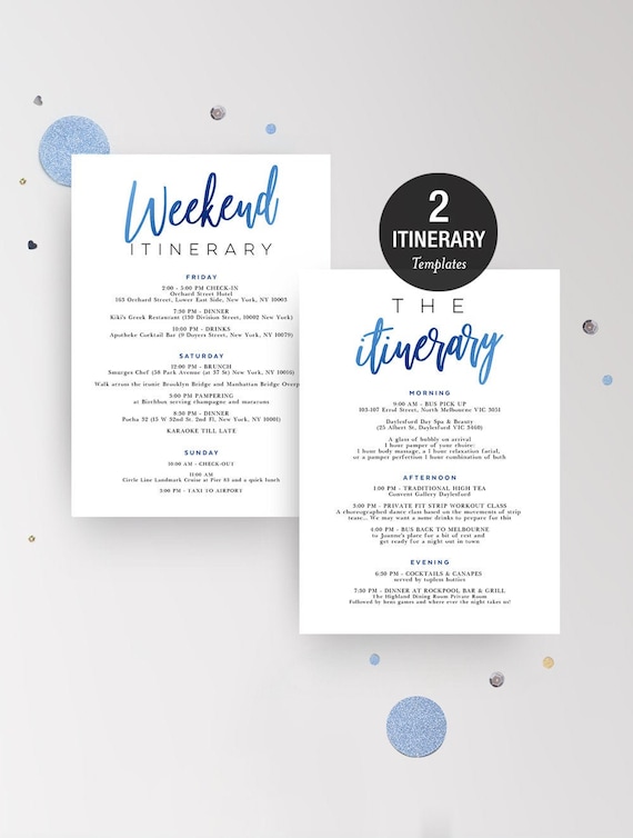 Birthday Party Weekend Itinerary Template Schedule Planner Etsy