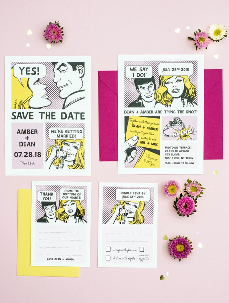 Comic Strip Wedding Invitation Set of 4 Printable Templates | Etsy