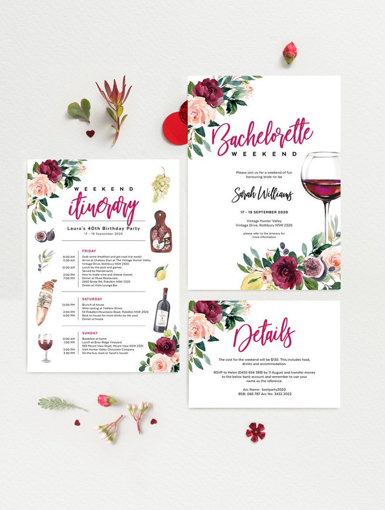 Winery Bachelorette Party Invitation, Itinerary Template, Vino Invite, Wine Tasting Weekend, Editable Printable, Instant Download, WINE01 image 1