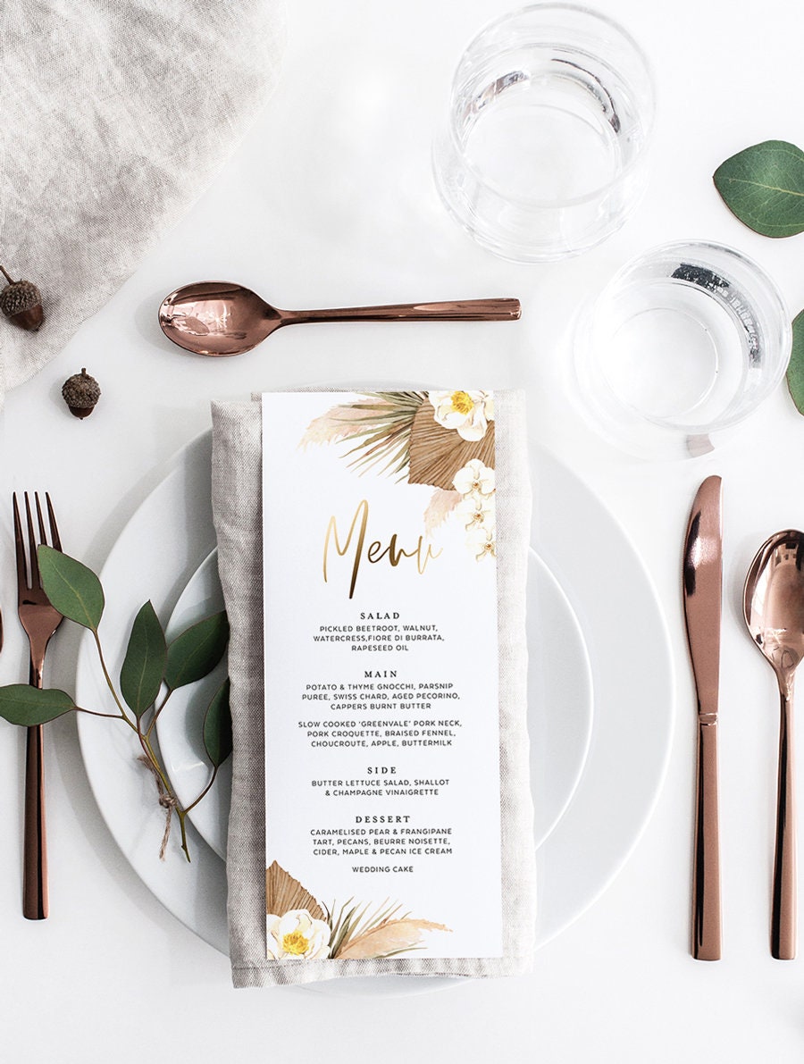 Dinner Menu Printable Template 3.75x9 Long Gold Dried - Etsy