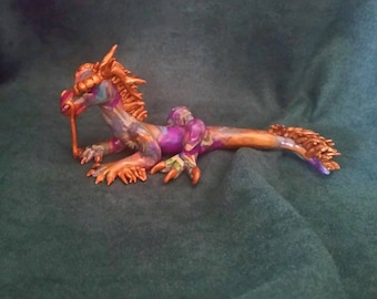 OOAK Tye-Dye and Gold Eastern Dragon figurine