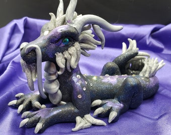 OOAK Galaxy Themed Eastern Dragon Polymer Clay Sculpture