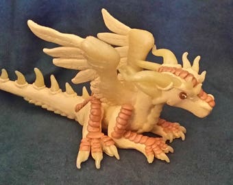 OOAK Yellow and Gold Feathered Dragon Figurine