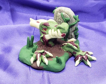 OOAK Glow-in-the-Dark Emerging Zombie Dragon, Polymer Clay Figurine