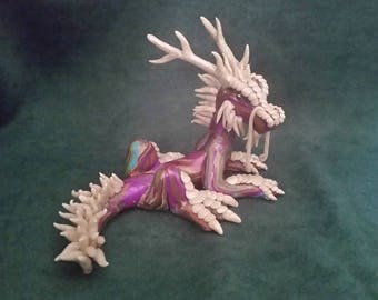 OOAK Purple Tie-Dye Chinese Dragon Figurine