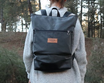 Waxed Canvas Backpack, Gray Vegan Bag, Large Camera Backpack, Laptop Rucksack, Water resistant Bag, Waxed Cotton purse, Unique Gift for men