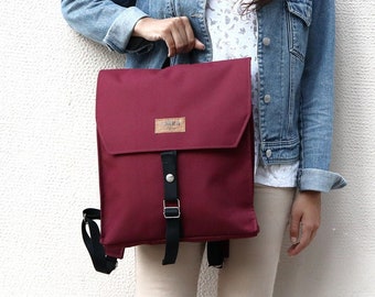 Burgundy flap Backpack,Canvas rucksack,water resistant knapsack,large vegan handbag,casual urban backpack,unisex washable bag,sakkahandmade