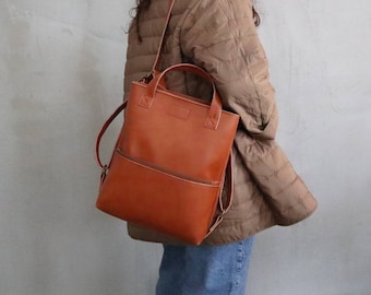 Convertible Backpack as Purse,Tan Vegan Leather Handbag,Crossbody Shoulder Bag,Cruelty Free,Handmade Tote Bag,Water Resistant Bag Women Gift