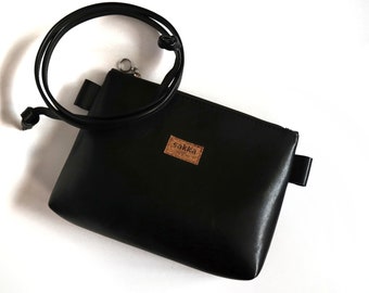 Black Vegan Leather handbag,Water resistant clutch bag,Removable strap,Black leather purse,faux leather bag,vegan gift for her,bag for gift