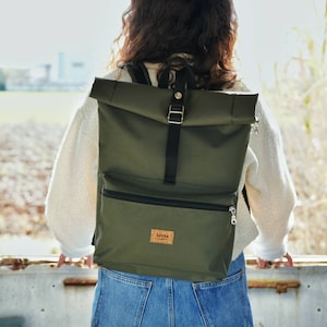 Olive Green Roll Top Backpack/Cordura water resistant backpack purse/Laptop backpack/Minimalist Weekender bag/travel backpack/sakkahandmade