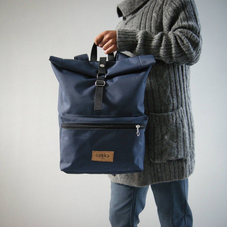 Blue Roll Top BackpackVegan BackpackZip PocketCordura BackpackRoll top rucksackTravel BackpackDaily backpack sakkahandmade egst