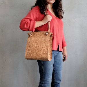 Bolso de hombro de corcho, bolso de cuero vegano, bolso de cuero ecológico, bolso de mano con bolsillo con cremallera, bolso de cuero sintético, bolso de nudo minimalista, regalo para ella