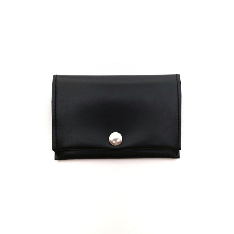 Cartera negra, Cartera de monedas de cuero vegano, Titular de la tarjeta, Cartera de viaje simple, Cartera corta y delgada con bolsillo con cremallera, Unisex, Hombres de regalo veganos Negro