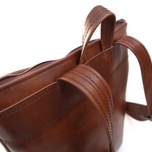 Brown Leather Backpack,Vegan Leather Laptop Rucksack,Brown Camera Bag Purse,Faux Leather Water Resistant Handmade Bag,Unisex Minimalist Bag image 8