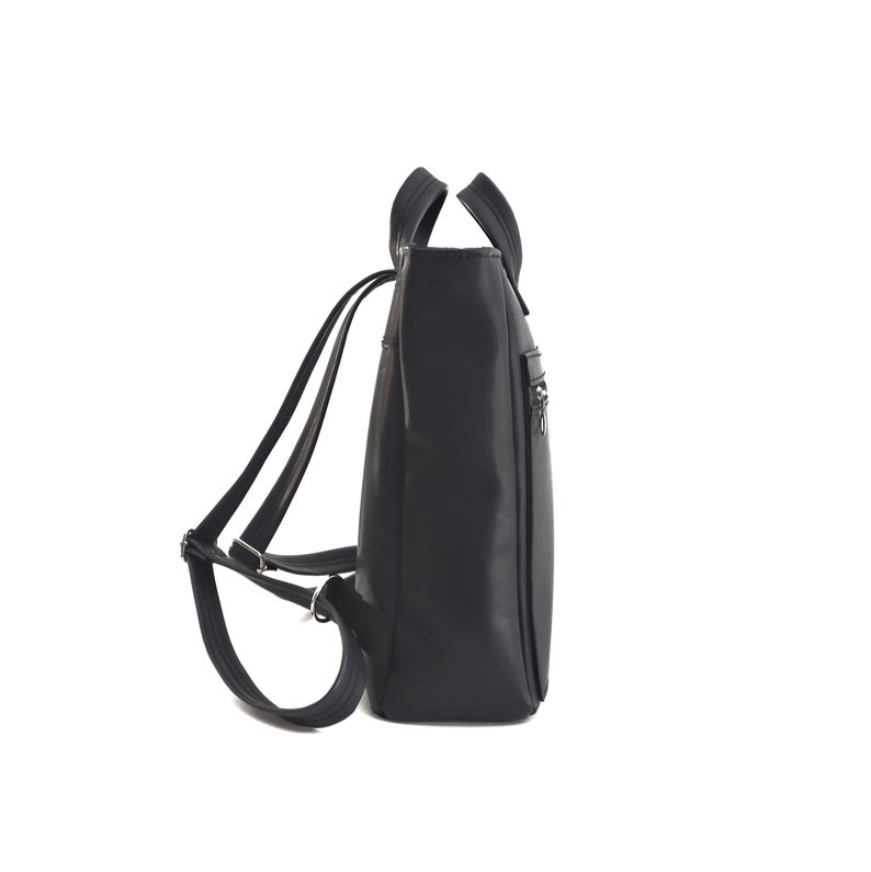 Handles Zipper Backpack,Vegan Faux Leather Rucksack,Camera Laptop Travel Bag,Unisex Backpack,Handmade Backpack Women Purse Water resistant image 7