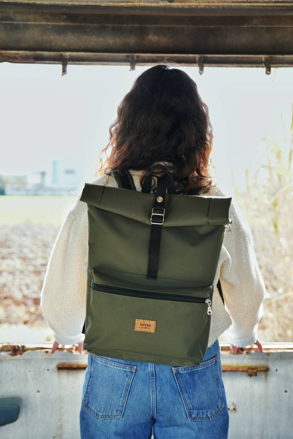 Olive Green Roll Top Backpack/cordura Water Resistant Backpack