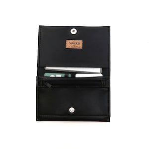 Cartera negra, Cartera de monedas de cuero vegano, Titular de la tarjeta, Cartera de viaje simple, Cartera corta y delgada con bolsillo con cremallera, Unisex, Hombres de regalo veganos imagen 2