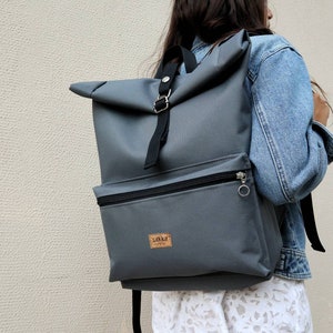 Gray Roll Top Backpack/Vegan backpack/Cordura backpack/Roll top canvas Rucksack/Travel bag/Minimalist bag/Casual backpack/sakkahandmade