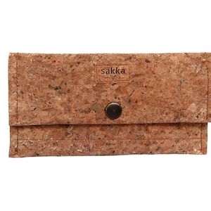 Carteira de cortiça/carteira vegana com bolso com zíper/estojo de tabaco/couro ecológico vegano/carteira longa grande/carteira grande/presente vegano para mulheres/sakkahandmade