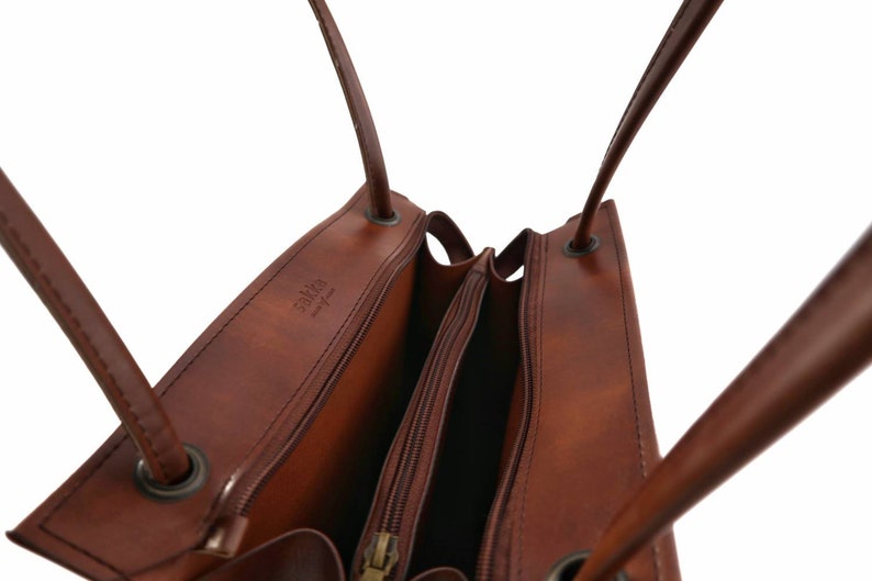 Shoulder Bag,Vegan leather handbag,Brown leather purse,Tote bag with zipper pocket,Faux leather purse,Minimalist knot bag,vegan gift for her image 9