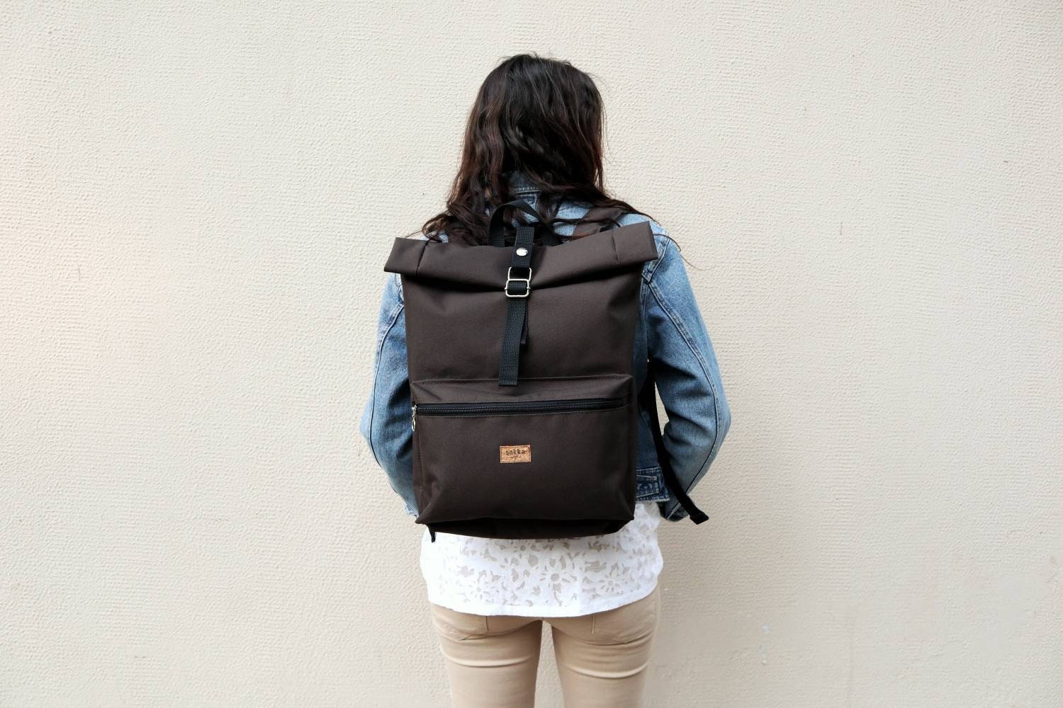 Brown Roll Top Backpack,water Resistant Rucksack,vegan Bag,large ...