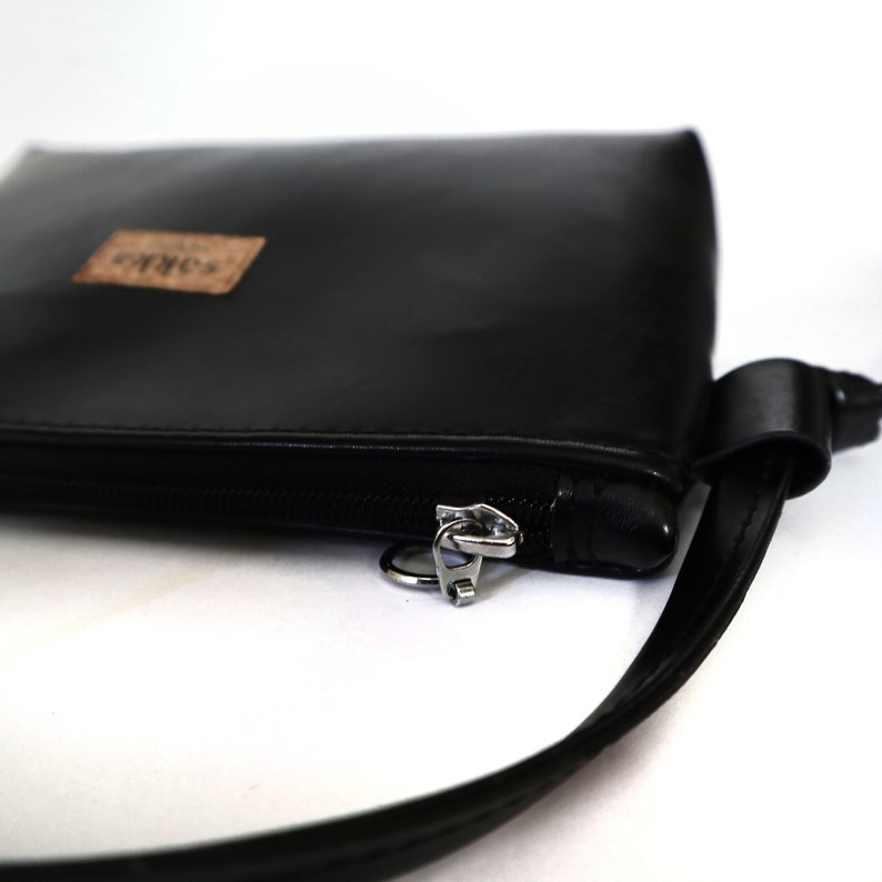 Black Vegan Leather handbag,Water resistant clutch bag,Removable strap,Black leather purse,faux leather bag,vegan gift for her,bag for gift image 5